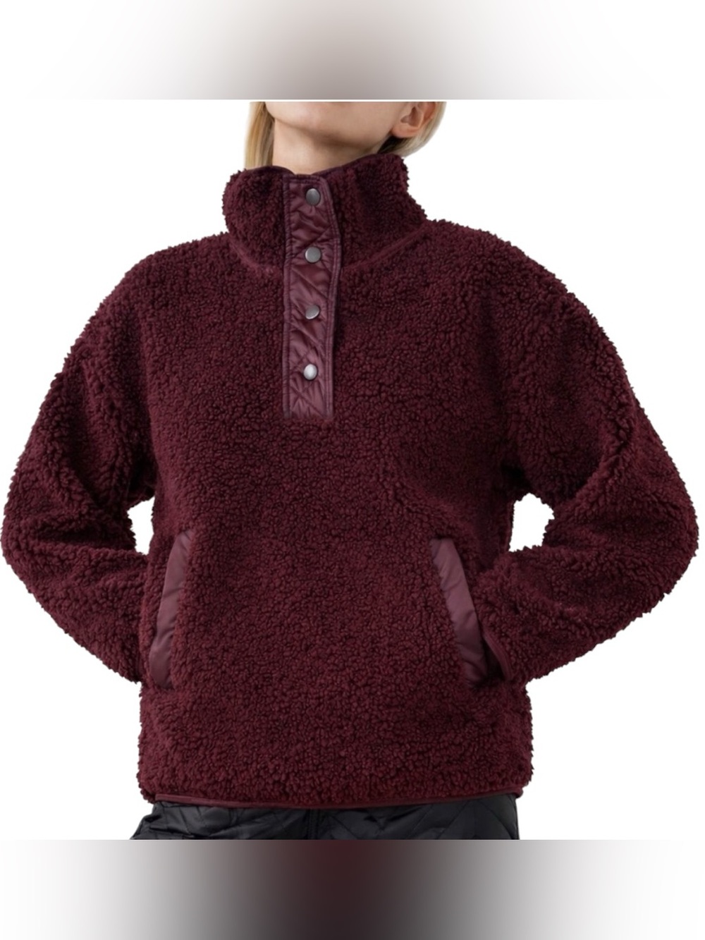 EUC Athleta Burgundy Fleece Quarter Snap Pullover Women's Medium Cozy Athleisure
